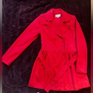 Tatyana vintage trench coat from the 1950’s. Bright red. Good condition.